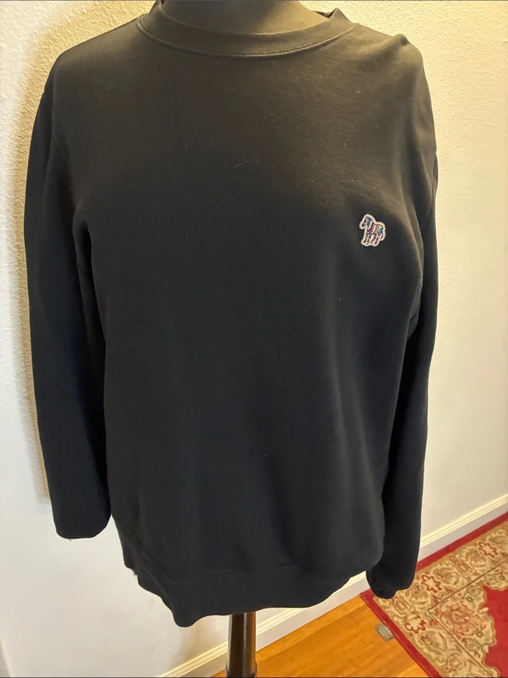 Paul Smith Black Crewneck Sweater/sweatshirt with Multicolor Zebra Emblem Sz XL